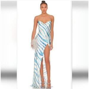 Retrofete Amika Dress in Blue Zebra Size XL Maxi Sleeveless Silk
